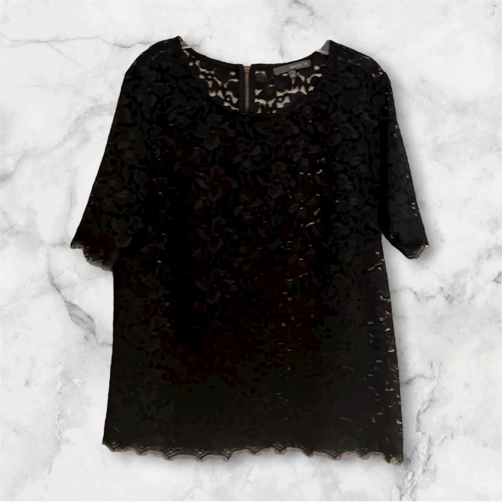 Matty M Black Lace Sheer Overlay Blouse Top Size Medium - Picture 2 of 7